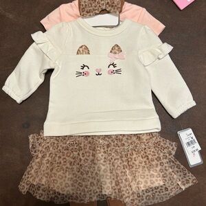 Adorable Cat Face Outfit with Leopard Skirt